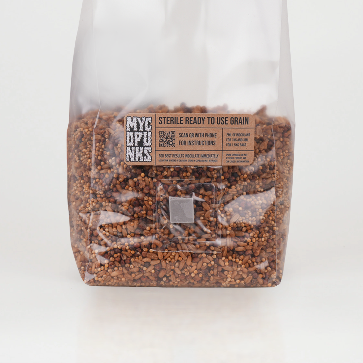 1.5kg Sterile Triple Mix grain for growing mushrooms on white background