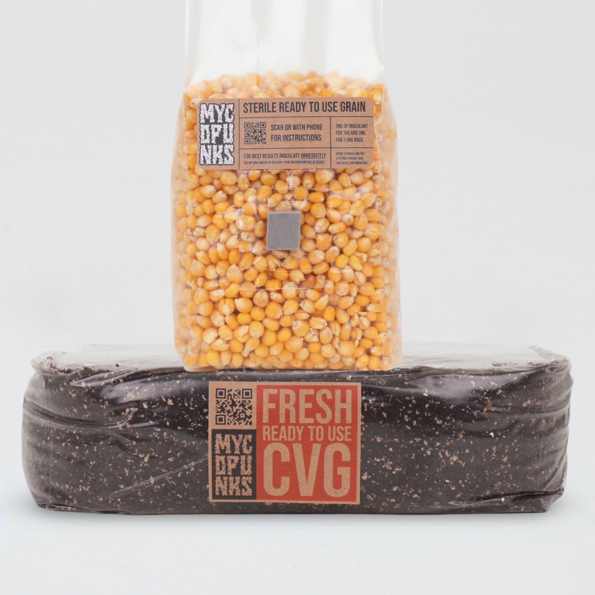 1kg Sterile Popcorn Grain bundle sat on 2kg CVG