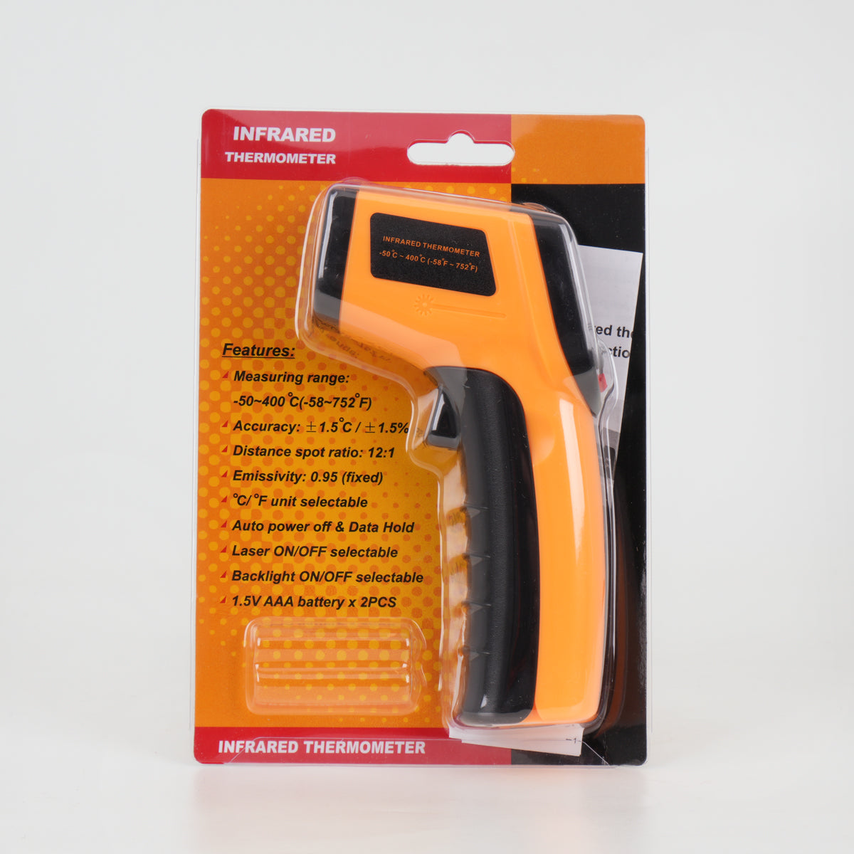 Infrared Thermometer with Laser Pointer, -50 to +330 Degrees