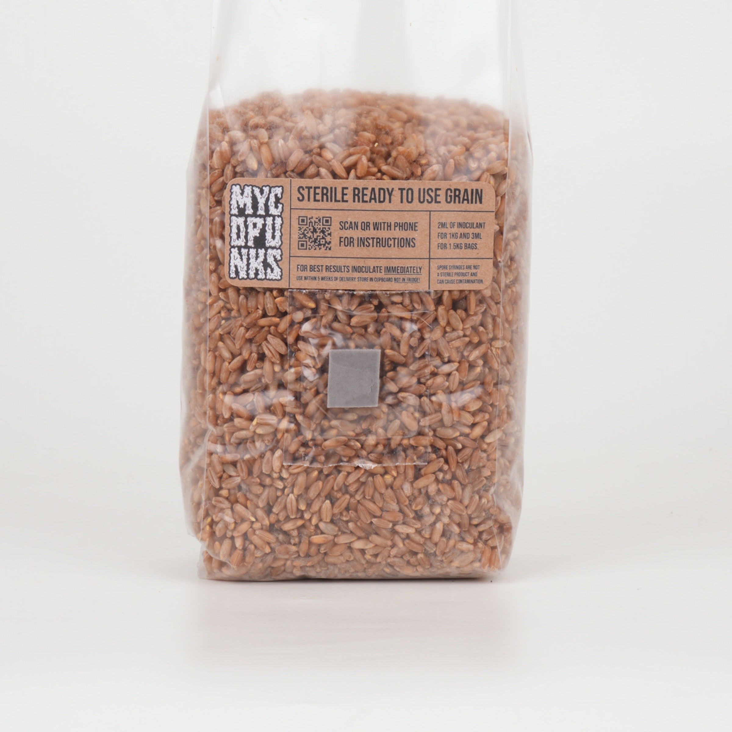 A bag of MycoPunks Sterile Organic Grain on white background